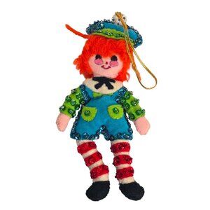 VTG Christmas Ornament Sultana Mini Rag Doll Boy Sequin Jeweled Handmade 1975